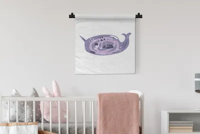 Produktbild von MuchoWow® Wandteppich Wandbehang Narwal - Lila - Pastell 60x60 cm Tapisserie Dekoration Wandtuch - Dekorationen - Wand Decke