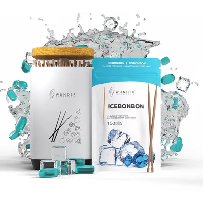 Produktbild von Wunder Zahnstocher - 1x Eisbonbon Refill Wunderzahnstocher mit Geschmack 100 Stück  + 1x Zahnstocherspender für deinen Lifestyle