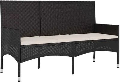 Produktbild von vidaXL Gartenbank 3-Sitzer mit Kissen Schwarz Poly Rattan