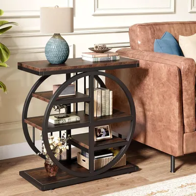 Produktbild von Beistelltisch mit 5 Ebenen, schmal, aus Holz, 60x30 cm, industrieller Couchtisch und Beistelltisch mit Metallgestell