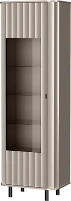 Produktbild von Belmy Vitrine grau 200 cm VELANO – modern Glasvitrine 1 Türen Rillenfronten