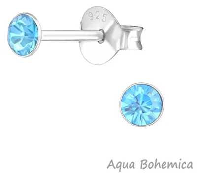 Produktbild von Silber Ohrstecker Kristall rund 3 mm Aqua Bohemica