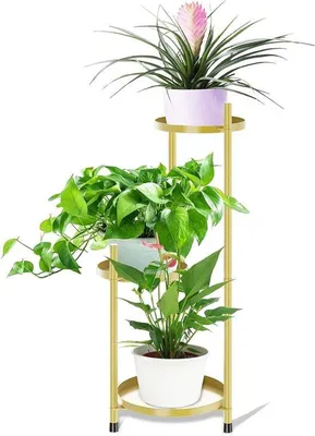 Image de Étagère à plantes en métal - Étagère à fleurs à 3 niveaux avec escalier circulaire - Plusieurs supports pour pots de fleurs - Pour l'intérieur et l'extérieur - Jardin, coin salon, balcon, terrasse
