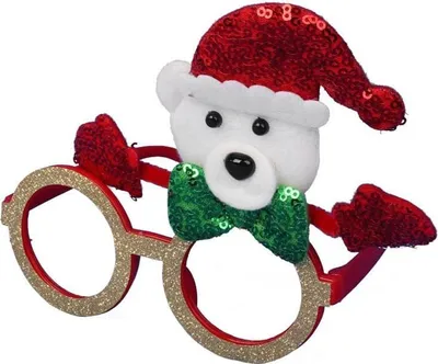 Produktbild von Weihnachts-Glitzerbrille mit Teddybärfigur, rot, 14 x 14 cm
