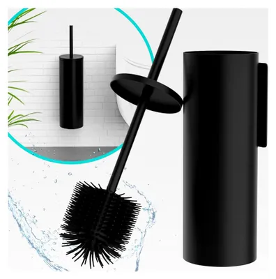 Produktbild von Wandmontierte Klobürste Schwarz - Toilettenbürste aus Silikon und Metall - WC-Bürste ohne Bohren - Wandbefestigung mit Sticker oder Schraube - Klobürstenhalter