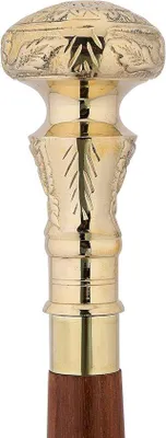 Produktbild von Famanu Gehstock Holz mit abnehmbarem Messing-Blumenhandgriff - 91 cm