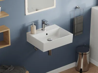 Produktbild von Aqua Bagno Design Waschbecken Aufsatzwaschbecken Hängewaschbecken Waschtisch aus hochwertiger Keramik eckig KS.50 - 50 x 42 cm - Weiß