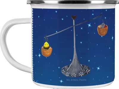 Produktbild von Mr. & Mrs. Panda Kaffeepott Sternzeichen Waage - Sternenhimmel Blau - Geschenk, Marienkäfer, Hummel, Gleichgewicht, Pott, Haferl, Emaille Tasse, Becher, Teetasse, Biene