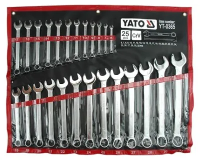 Obrázek produktu pro Yato YT-0365, 6,7,8,9,10,11,12,13,14,15,16,17,18,19,20,21,22,24,25,27,30,32 mm, Chrom, Chrom Vanadová ocel, Chrom, Satin, 15°