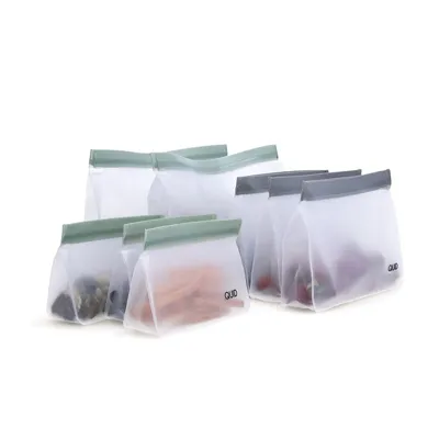 Produktbild von SVGcommerce Wiederverwendbare Frischhaltebeutel, 8er-Set, PEVA & Kunststoff, Zip-Verschluss, spülmaschinenfest, leicht zu reinigen, Grün & Grau