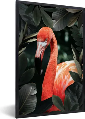 Produktbild von MuchoWow® MuchoWow® Gerahmtes Poster Flamingo - Blätter - Grün 20x30 cm - Poster mit zchwarzem Bilderrahmen - Drucken - Bilder Poster im Rahmen