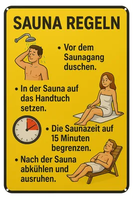Produktbild von Blechschild 20x30cm Sauna Regeln Retro Metallschild Spruch Wanddeko für Sauna Wellnessbereich und Spa AstraDesign