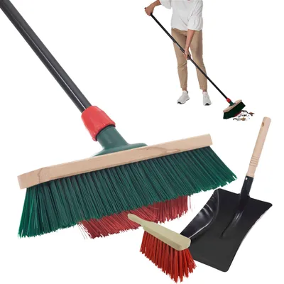 Produktbild von Novaliv Gartenbesen mit Stiel V-Borsten 40 cm Elaston Borsten inkl. Kehrgarnitur verzinkt mit Gummilippe bestehend aus Kehrblech & Handfeger Terassenbesen Hofbesen Stallbesen Outdoor broom