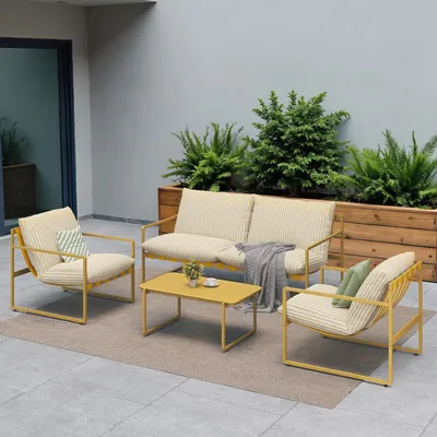 Obrázek produktu pro Sada zahradního nábytku Grand Patio 4 místná s polštáři, obývací souprava 2 místná pohovka, 2 křesla, 1 stůl, kovová sedací souprava
