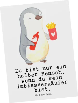 Produktbild von Mr. & Mrs. Panda Postkarte Imbissverkäufer Herz - Weiß - Geschenk, bildkarte, Witzig, Lustig, Ansichtskarten, Ansichtskarte, Postkarten, Pommesliebe, Spruch, Grußkarte