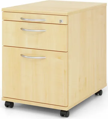 Produktbild von Rollcontainer Aimo | Ahorn | HxBxT 59x42,8x58cm | Bogengriff | 3 Schübe | Mit Schloss & Zentralverriegelung