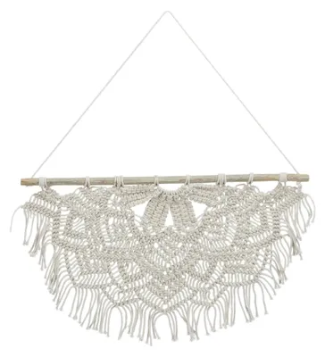 Obrázok produktu pre Relaxdays Makramé nástenná dekorácia, ručne vyrobená, štýl boho, dekorácia na stenu, V x Š: 65 x 60,5 cm, bavlna a drevo, krémová