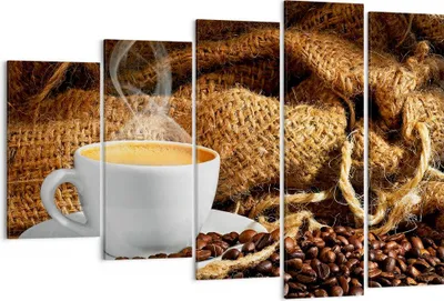 Produktbild von Bild auf Leinwand - Leinwandbild - Cappuccino Tasse Körner Beutel - 150x100cm - Wand Bild - Wanddeko - Leinwanddruck - Bilder - Kunstdruck - Leinwand bilder - Wandkunst - EG150x100-2383