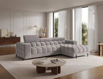 Produktbild von Polsterecke, Eckcouch Wohnlandschaft Sofa mit Ottomane Eckgarnitur - Ecksofa Neviro R - Grau (Aura 04)