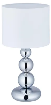 Zdjęcie produktu dla Lampa stołowa Relaxdays „Kugeln”, lampa nocna z abażurem z tkaniny, wys. x średnica: 50 x 25 cm, E27, lampa stołowa do salonu, srebrno-biała