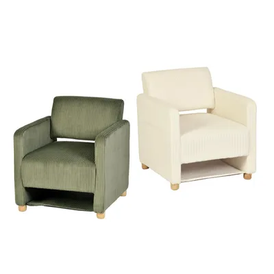 Image de Meubles Cosy - Lot de 2 fauteuils relax 1 place pour le salon - Fauteuils rembourrés en velours côtelé beige et vert – KARIA