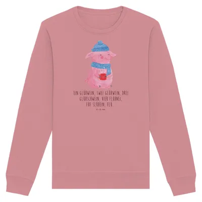 Produktbild von Mr. & Mrs. Panda Baumwoll Pullover Schweinchen Glühwein Größe L - Canyon Pink - Geschenk, Betrunken, Sweatshirt, Spruch, Weihnachtsmarkt, Weihnachten, Bio, Sweater, Pulli