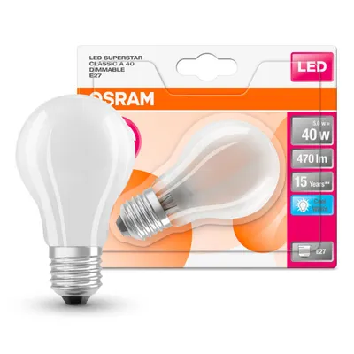 Produktbild von Osram LED Filament Leuchtmittel Birnenform A60 5W = 40W E27 matt 470lm neutralweiß 4000K DIMMBAR