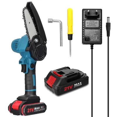 Obrázek produktu pro Mini řetězová pila, 4 palce, 21V elektrická řetězová pila s 2 bateriemi. Přenosná, ručně ovládaná elektrická pila na větve, vhodná pro zahradu, ovocné sady a další