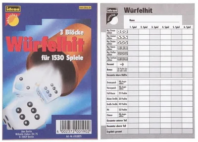 Produktbild von 3 IDENA Würfelblöcke "Würfelhit" / Spieleblöcke