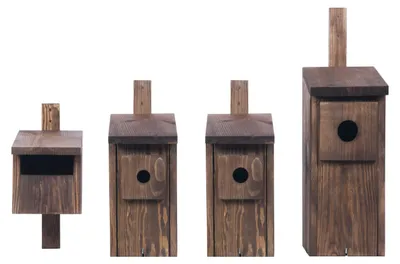 Zdjęcie produktu dla Woodygift Budka lęgowa dla ptaków zestaw 4 szt. drewniana Typ A A1 B P – domek dla sikorki, wróbla, kowalika, kosa