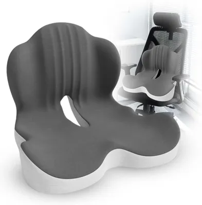 Image de Coussin de siège, en mousse à mémoire de forme, avec support lombaire, grande taille, pour fauteuil de bureau