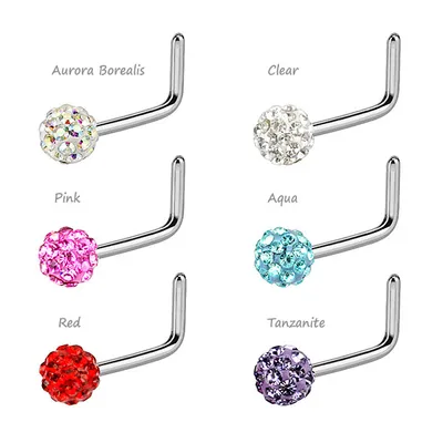 Produktbild von Nasenstecker / Nasenpiercing Stecker gebogen mit Ferido Ball / Shamballa Kristall Aurora Borealis