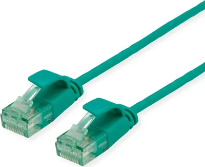 Produktbild von ROLINE RM UTP DataCenter Patchkabel Cat.6A (Class EA), slim, grün, 0,15 m