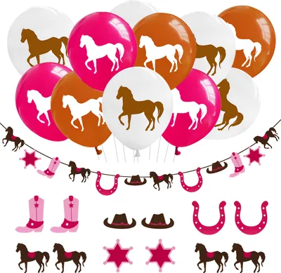 Produktbild von Oblique Unique Pferde Western Party Kinder Geburtstag Deko Set - Girlande + Konfetti Set + 10 Luftballons
