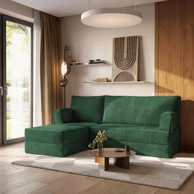 Produktbild von Masseno Ecksofa NOTIA mit Metallgestell, Modulares Schlafsofa aus Schaumstoff, Klappbares Bodensofa, Schlaffunktion - Grün, POSO 14