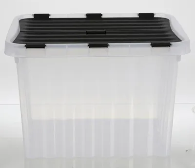 Image de Boîte ondulée avec couvercle rabattable 10L env. 30×23×20 cm transparente - boîte de rangement stable en plastique pour le ménage bureau atelier jouets petites pièces et systèmes de rangement