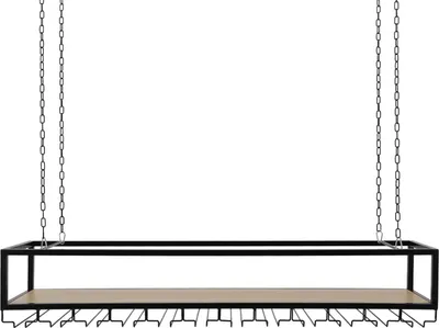 Produktbild von Hängendes Weinregal - Deckenmontiert - Verstellbar - Glas- und Flaschenhalter mit Ablage - Industrie-Design - Tragkraft 75 kg - Schwarz