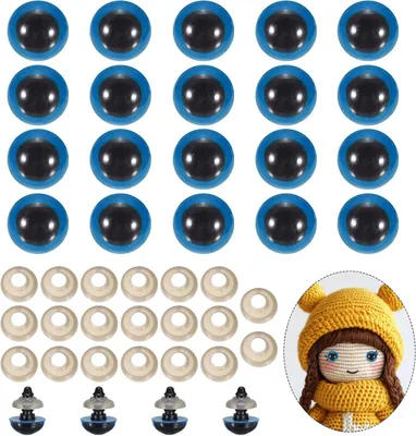 Imagen del producto de Ojos de seguridad de plástico, color azul, 14 mm, paquete de 20 unidades, para muñecas y manualidades
