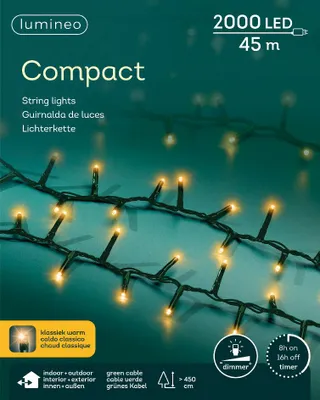 Produktbild von Kaemingk Lumineo Lichterkette Compact 2000 LED klassisch warm außen 45 m grün