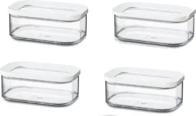 Produktbild von Mepal | Modula Vorratsdose Set | 425 ml | transparente Kunststoffbehälter mit weißen Deckeln | 4 Stück | ideal zur Aufbewahrung von Lebensmitteln | stapelbar & platzsparend | spülmaschinengeeignet
