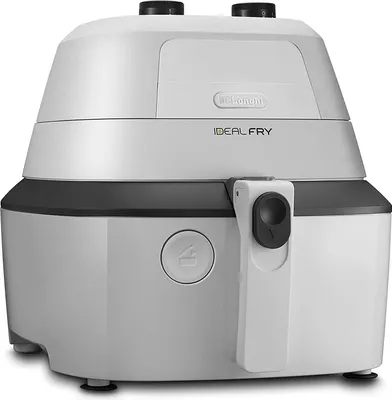 A white De'Longhi IdealFry air fryer is shown from a slightly angled front view on a white background.