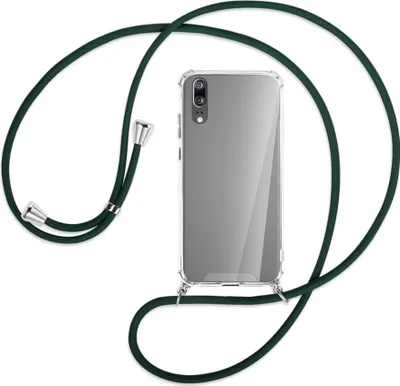 Produktbild von Handykette Backcover-Schutzhülle mit Band (Metall silberfarben) für Huawei P20 - dunkelgrün