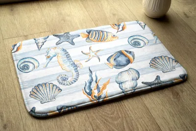 Produktbild von Badteppich Saugfähige - Badezimmer Teppich - Rutschfester Badvorleger Badematte - 75x45 cm - Meerestiere