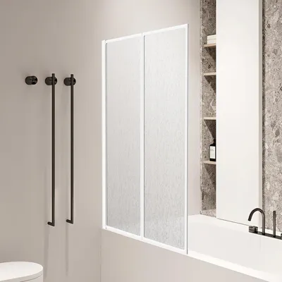 Obrázek produktu pro Sprchový paraván Izrielar 100 × 140 cm  Skládací zástěna k vaně, bílý rám, sprchový paraván, nástavec na vanu, sprchové paravány