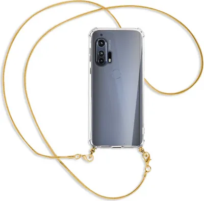 Produktbild von Handykette Backcover-Schutzhülle mit Band (Metall goldfarben) für Motorola Edge Plus - goldfarbene Kette Snake