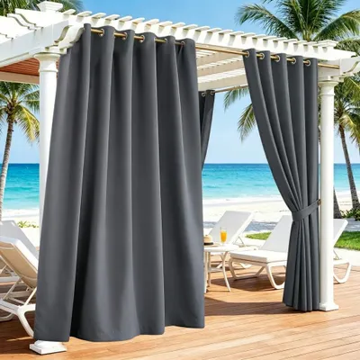 Immagine prodotto di 1 tenda da esterno antigrinze con occhielli, tenda oscurante coprente, per balcone e giardino, impermeabile e termica, 132x213 cm, grigio scuro