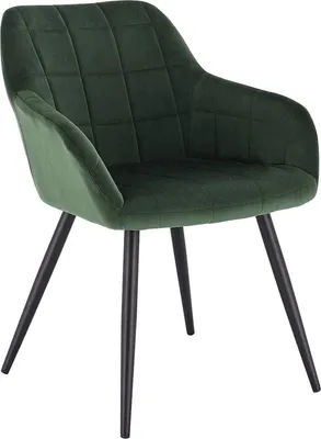 Image de Chaise de salle à manger en velours vert – Pieds métalliques noirs – Luxe – Hauteur d'assise 47 cm – Moderne  – 1 pièce