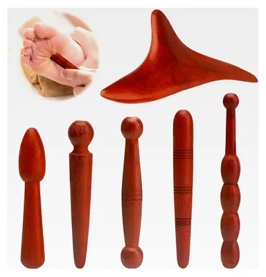 Produktbild von 6 Stück Triggerpunkt Massagegerät aus Holz für Füße, Nacken, Schultern und Arme