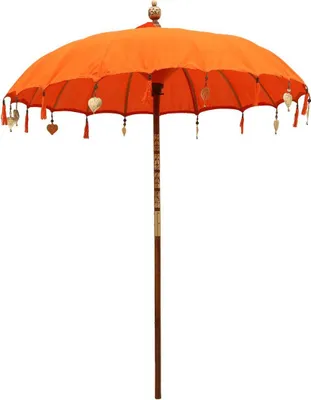 Produktbild von Bali Sonnenschirm Balinesischer Schirm Garten Baumwolle Sonnenschutz Handarbeit Retro Vintage Dekoschirm 2-teilig ca.180 cm, Farbe:Orange