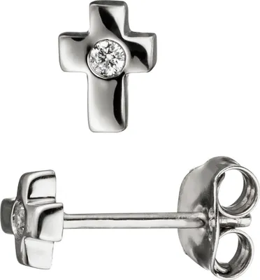 Produktbild von Paar Ohrstecker Kreuz Kreuze mit Zirkonia 925 Silber Ohrringe Ohrschmuck Damen